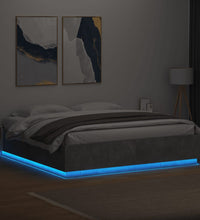 Bettgestell mit LED Betongrau 200x200 cm Holzwerkstoff