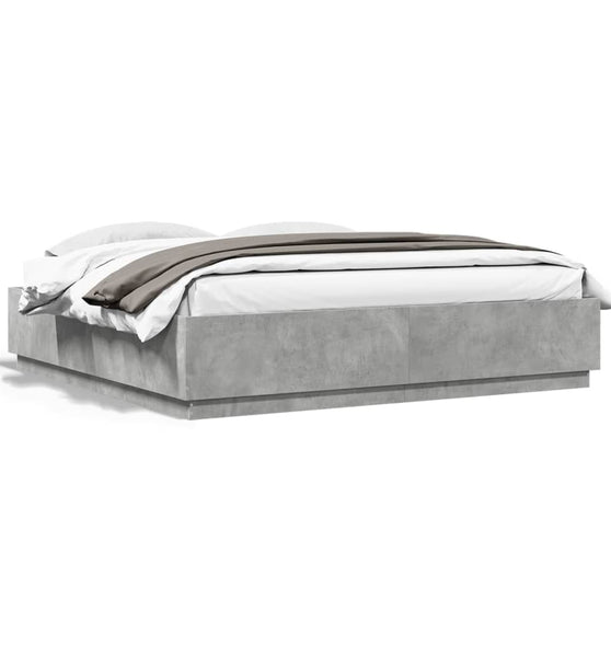 Bettgestell mit LED Betongrau 200x200 cm Holzwerkstoff