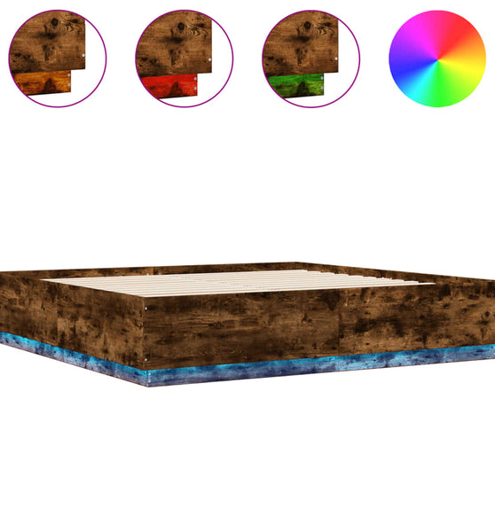 Bettgestell mit LED Räuchereiche 200x200 cm Holzwerkstoff