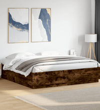 Bettgestell mit LED Räuchereiche 200x200 cm Holzwerkstoff