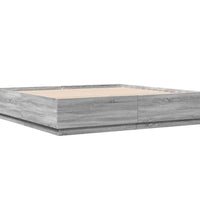Bettgestell mit LED Grau Sonoma 200x200 cm Holzwerkstoff