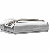 Bettgestell mit LED Grau Sonoma 200x200 cm Holzwerkstoff