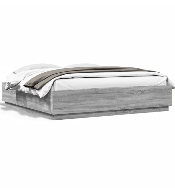 Bettgestell mit LED Grau Sonoma 200x200 cm Holzwerkstoff