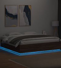 Bettgestell mit LED Braun Eichen-Optik 200x200 cm Holzwerkstoff