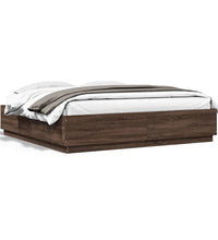 Bettgestell mit LED Braun Eichen-Optik 200x200 cm Holzwerkstoff