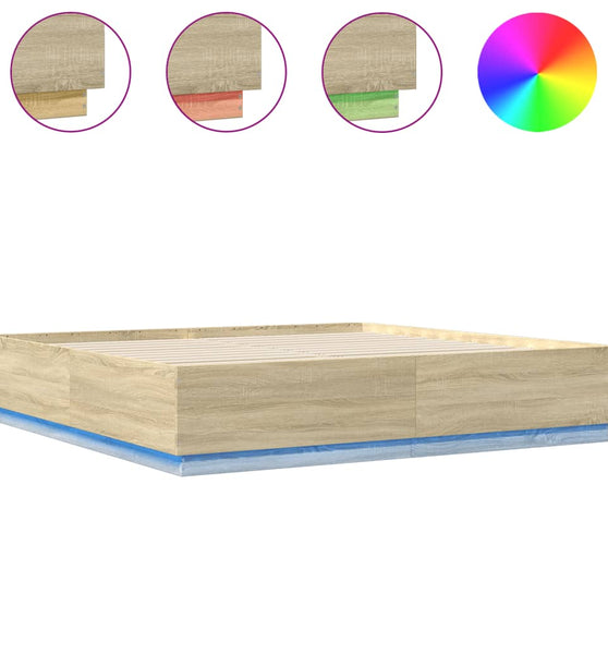 Bettgestell mit LED Sonoma-Eiche 180x200cm Holzwerkstoff
