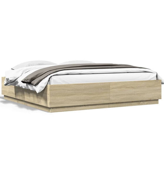 Bettgestell mit LED Sonoma-Eiche 180x200cm Holzwerkstoff