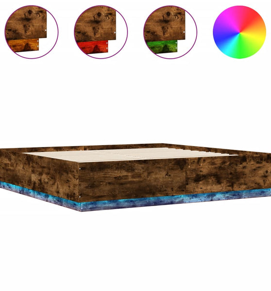 Bettgestell mit LED Räuchereiche 180x200 cm Holzwerkstoff