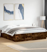 Bettgestell mit LED Räuchereiche 180x200 cm Holzwerkstoff