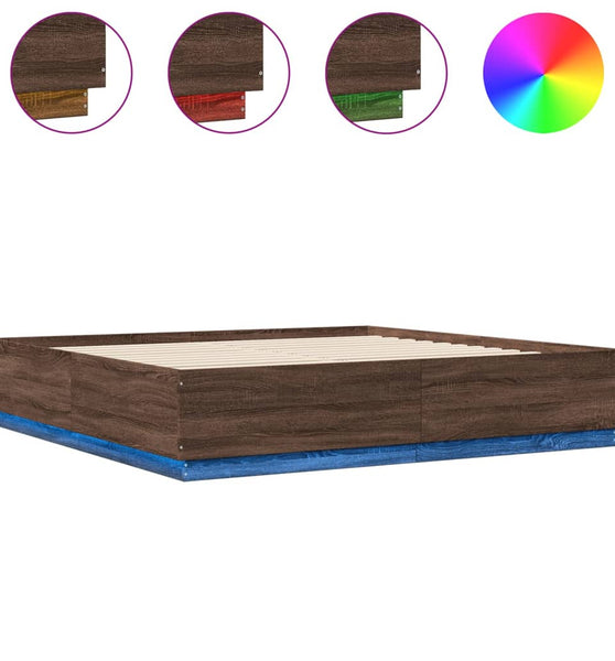 Bettgestell mit LED Braun Eichen-Optik 180x200 cm Holzwerkstoff