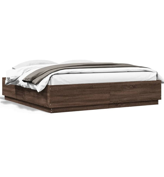 Bettgestell mit LED Braun Eichen-Optik 180x200 cm Holzwerkstoff