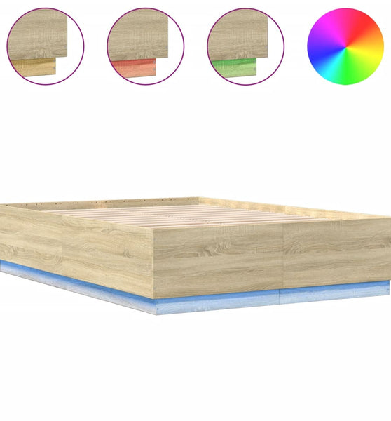 Bettgestell mit LED Sonoma-Eiche 160x200 cm Holzwerkstoff