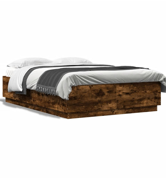 Bettgestell mit LED Räuchereiche 160x200 cm Holzwerkstoff