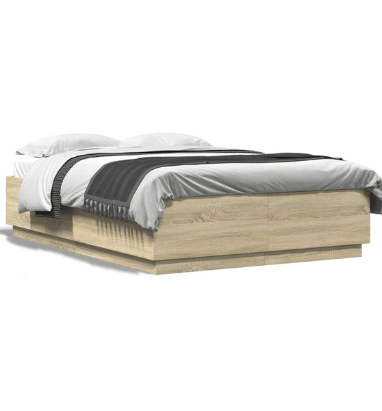 Bettgestell mit LED Sonoma-Eiche 150x200 cm Holzwerkstoff