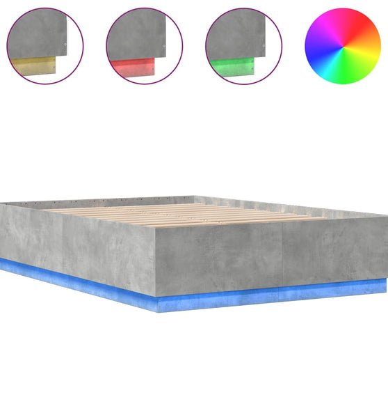 Bettgestell mit LED Betongrau 150x200 cm Holzwerkstoff