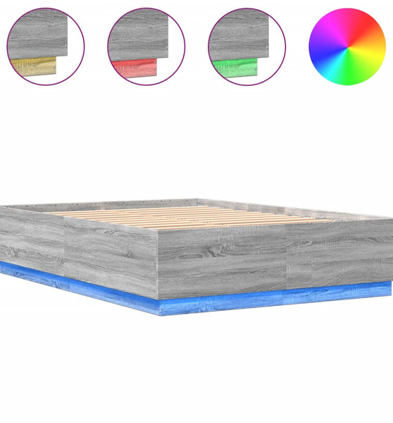 Bettgestell mit LED Grau Sonoma 150x200 cm Holzwerkstoff