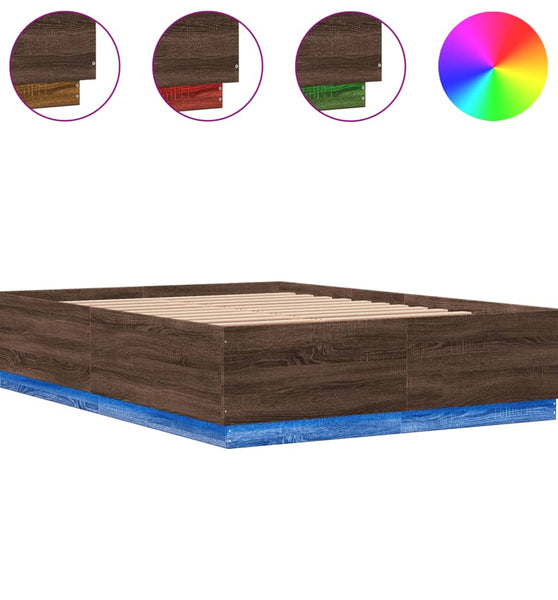 Bettgestell mit LED Braun Eichen-Optik 150x200 cm Holzwerkstoff