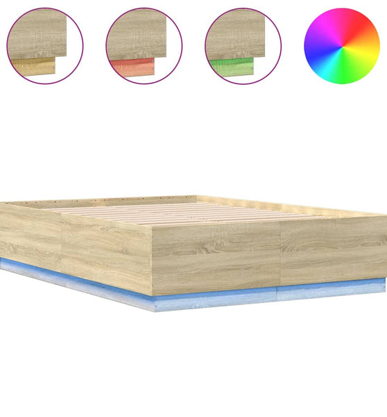 Bettgestell mit LED Sonoma-Eiche 140x200 cm Holzwerkstoff