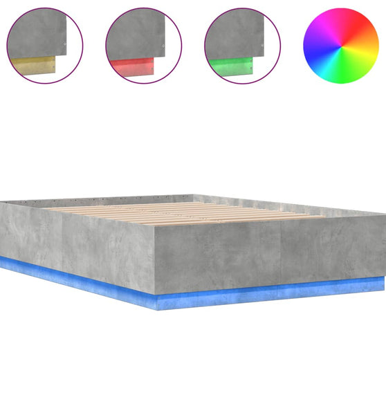 Bettgestell mit LED Betongrau 140x200 cm Holzwerkstoff