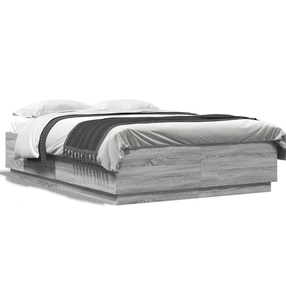 Bettgestell mit LED Grau Sonoma 140x200 cm Holzwerkstoff