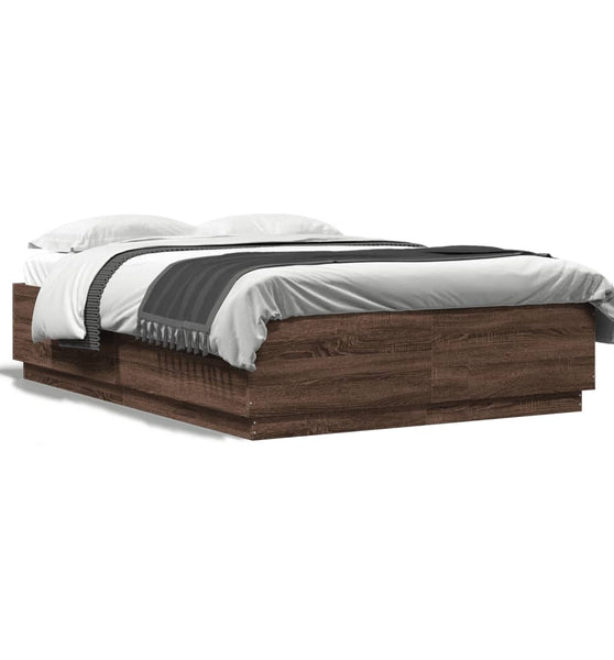 Bettgestell mit LED Braun Eichen-Optik 140x200 cm Holzwerkstoff