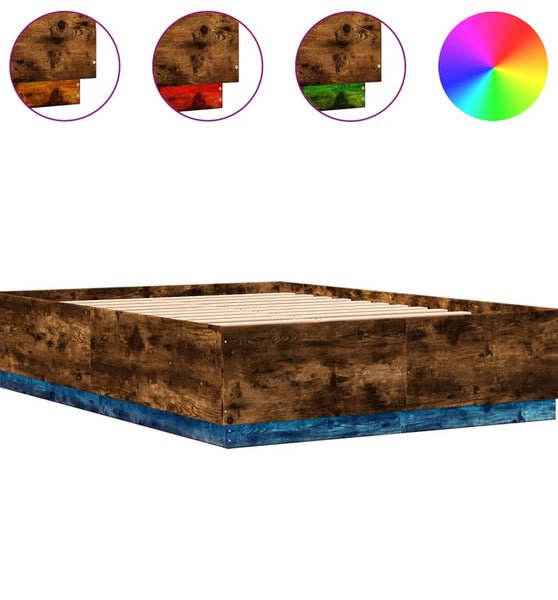 Bettgestell mit LED Räuchereiche 120x200cm Holzwerkstoff