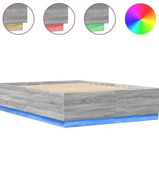 Bettgestell mit LED Grau Sonoma 120x200 cm Holzwerkstoff