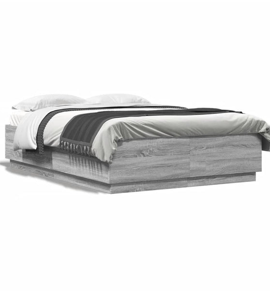 Bettgestell mit LED Grau Sonoma 120x200 cm Holzwerkstoff
