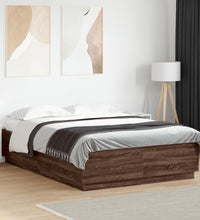 Bettgestell mit LED Braun Eichen-Optik 120x200 cm Holzwerkstoff