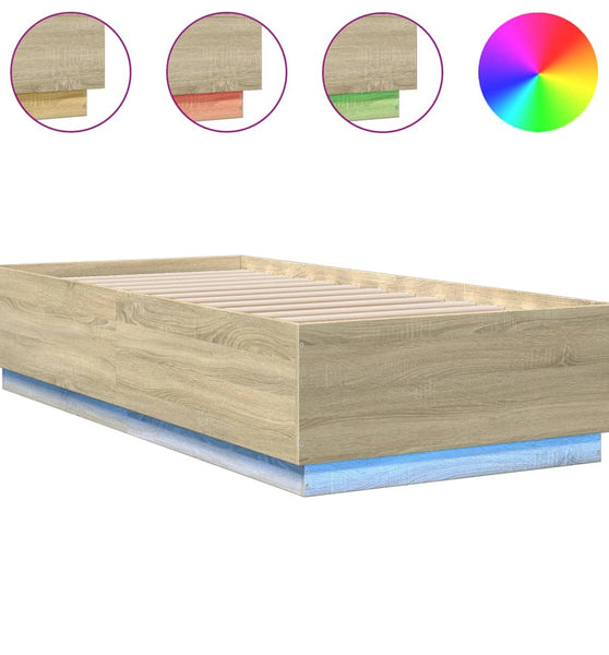 Bettgestell mit LED Sonoma-Eiche 100x200 cm Holzwerkstoff