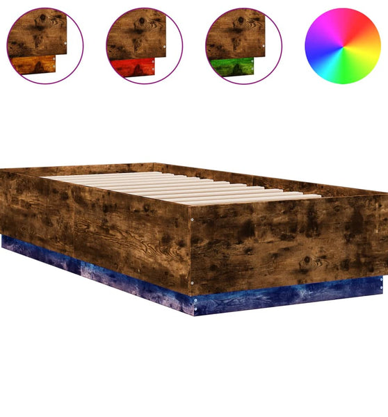 Bettgestell mit LED Räuchereiche 100x200 cm Holzwerkstoff