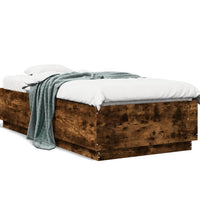 Bettgestell mit LED Räuchereiche 100x200 cm Holzwerkstoff