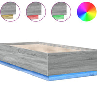Bettgestell mit LED Grau Sonoma 100x200 cm Holzwerkstoff