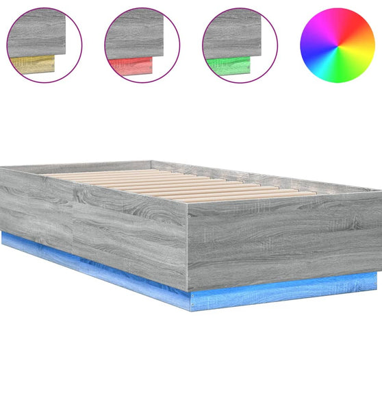 Bettgestell mit LED Grau Sonoma 100x200 cm Holzwerkstoff