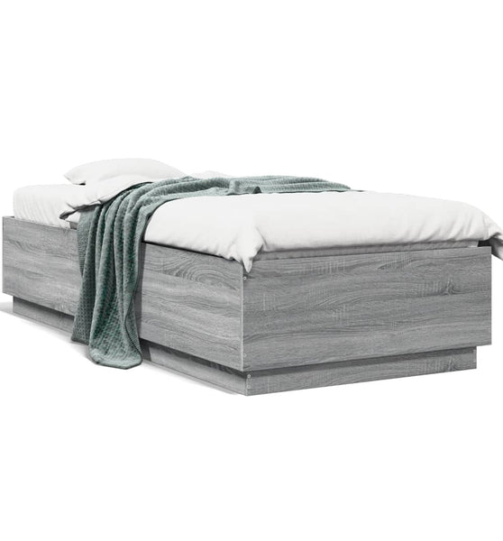 Bettgestell mit LED Grau Sonoma 100x200 cm Holzwerkstoff