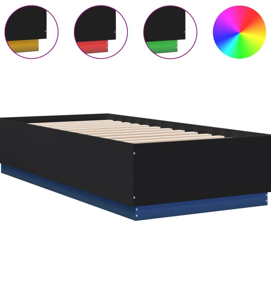 Bettgestell mit LED Schwarz 90x200 cm Holzwerkstoff