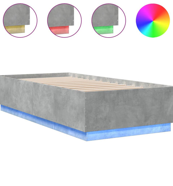 Bettgestell mit LED Betongrau 90x200 cm Holzwerkstoff