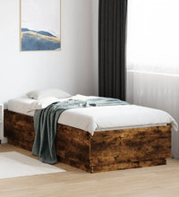 Bettgestell mit LED Räuchereiche 90x200 cm Holzwerkstoff