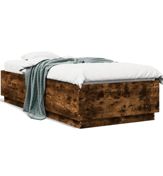 Bettgestell mit LED Räuchereiche 90x200 cm Holzwerkstoff