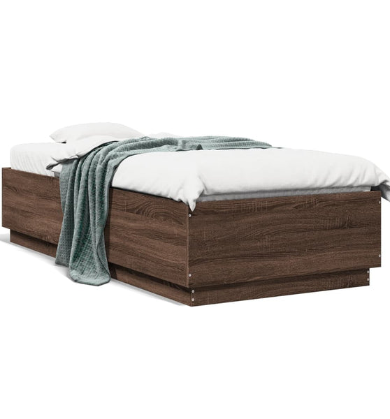 Bettgestell mit LED Braun Eichen-Optik 90x200 cm Holzwerkstoff