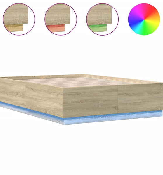 Bettgestell mit LED Sonoma-Eiche 140x190 cm Holzwerkstoff