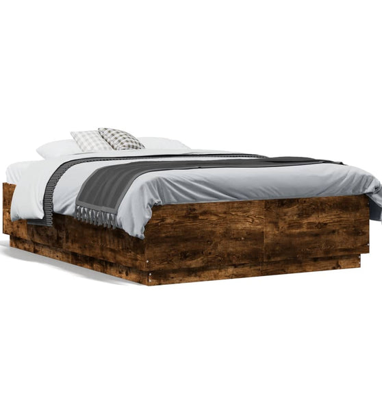 Bettgestell mit LED Räuchereiche 140x190 cm Holzwerkstoff