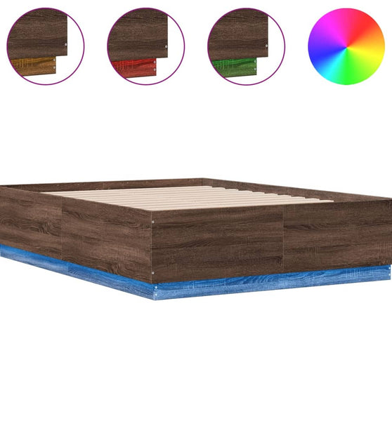 Bettgestell mit LED Braun Eichen-Optik 140x190 cm Holzwerkstoff