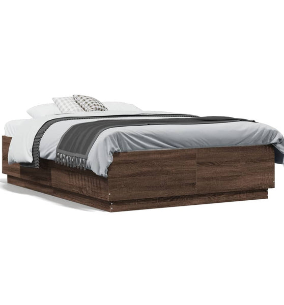 Bettgestell mit LED Braun Eichen-Optik 140x190 cm Holzwerkstoff