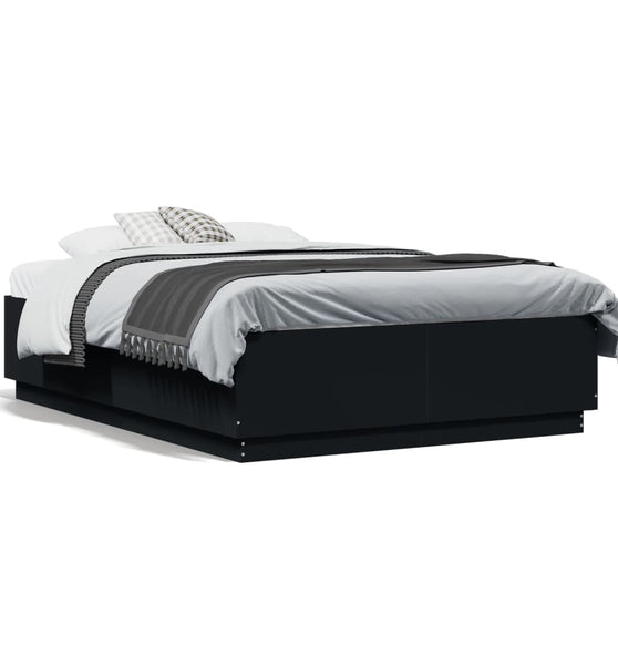Bettgestell mit LED Schwarz 135x190 cm Holzwerkstoff