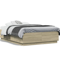 Bettgestell mit LED Sonoma-Eiche 135x190 cm Holzwerkstoff