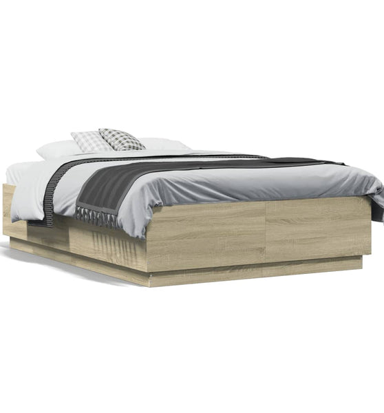 Bettgestell mit LED Sonoma-Eiche 135x190 cm Holzwerkstoff