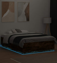 Bettgestell mit LED Räuchereiche 135x190cm Holzwerkstoff