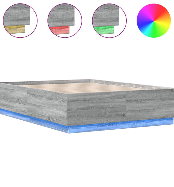 Bettgestell mit LED Grau Sonoma 135x190 cm Holzwerkstoff