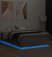 Bettgestell mit LED Grau Sonoma 135x190 cm Holzwerkstoff